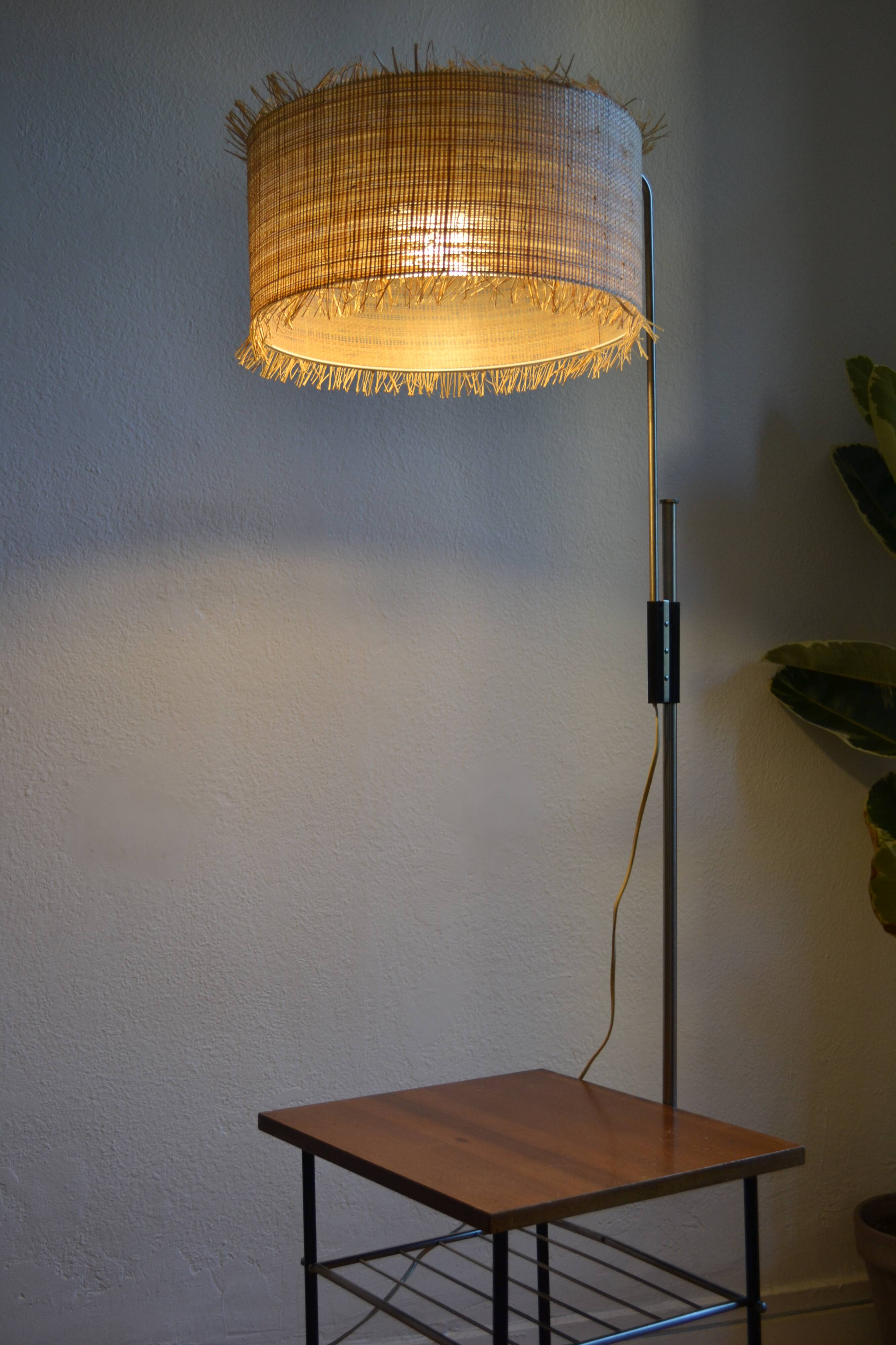 Vintage modernist reading floor lamp with table Poland 1960
