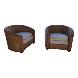 Pair of club style rattan armchairs like new