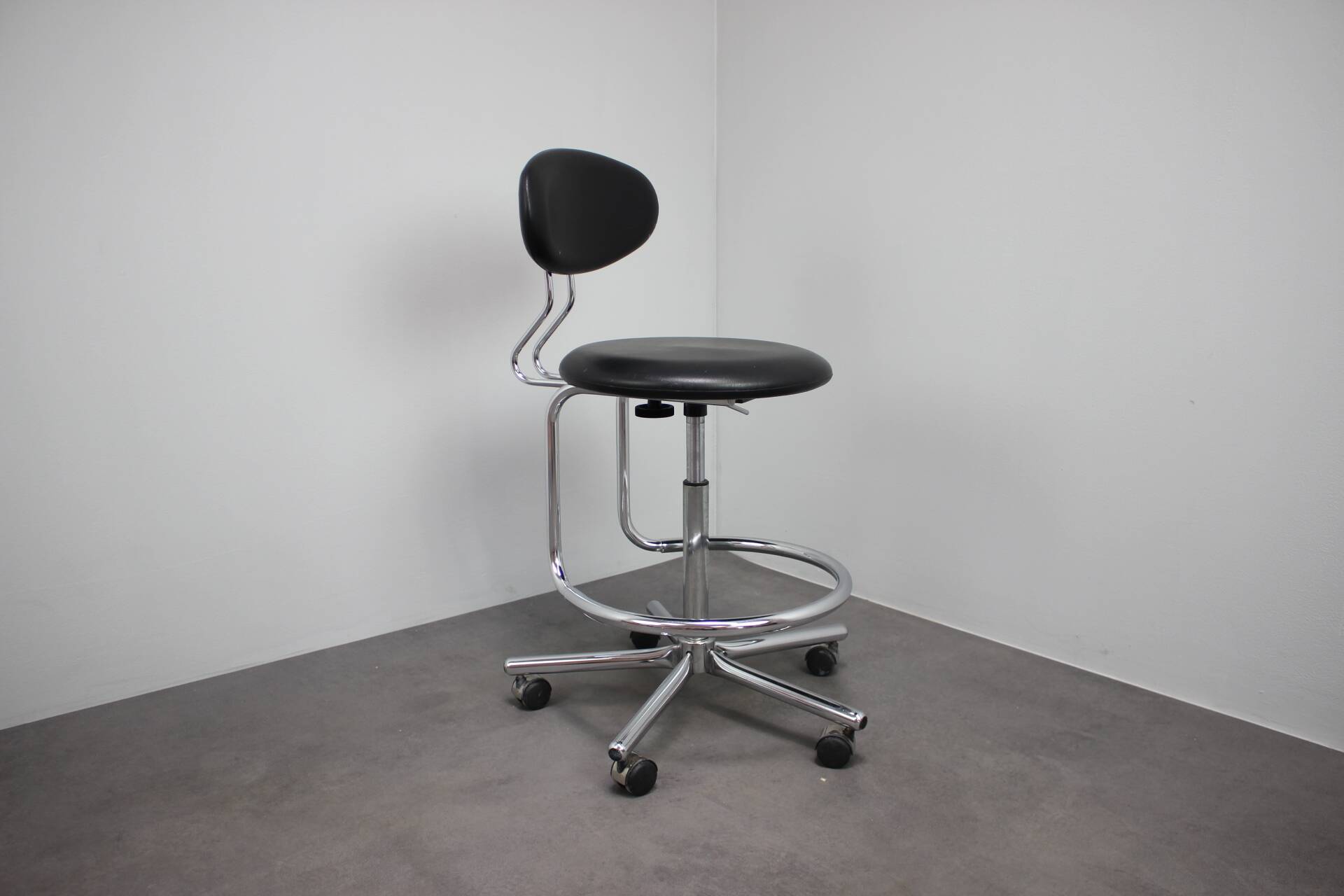 Adjustable chrome office chair on wheels, Czechoslovakia, 1980s