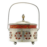 Sucrier Art Nouveau, laiton argenté, verre orange, Allemagne, début du 20e siècle