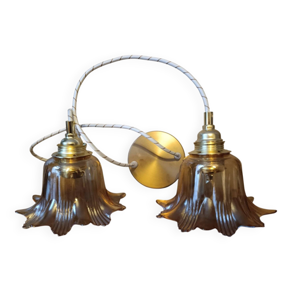 Suspension cascade 2 verres tulipes ambrés, vintage upcyclé — Beyit