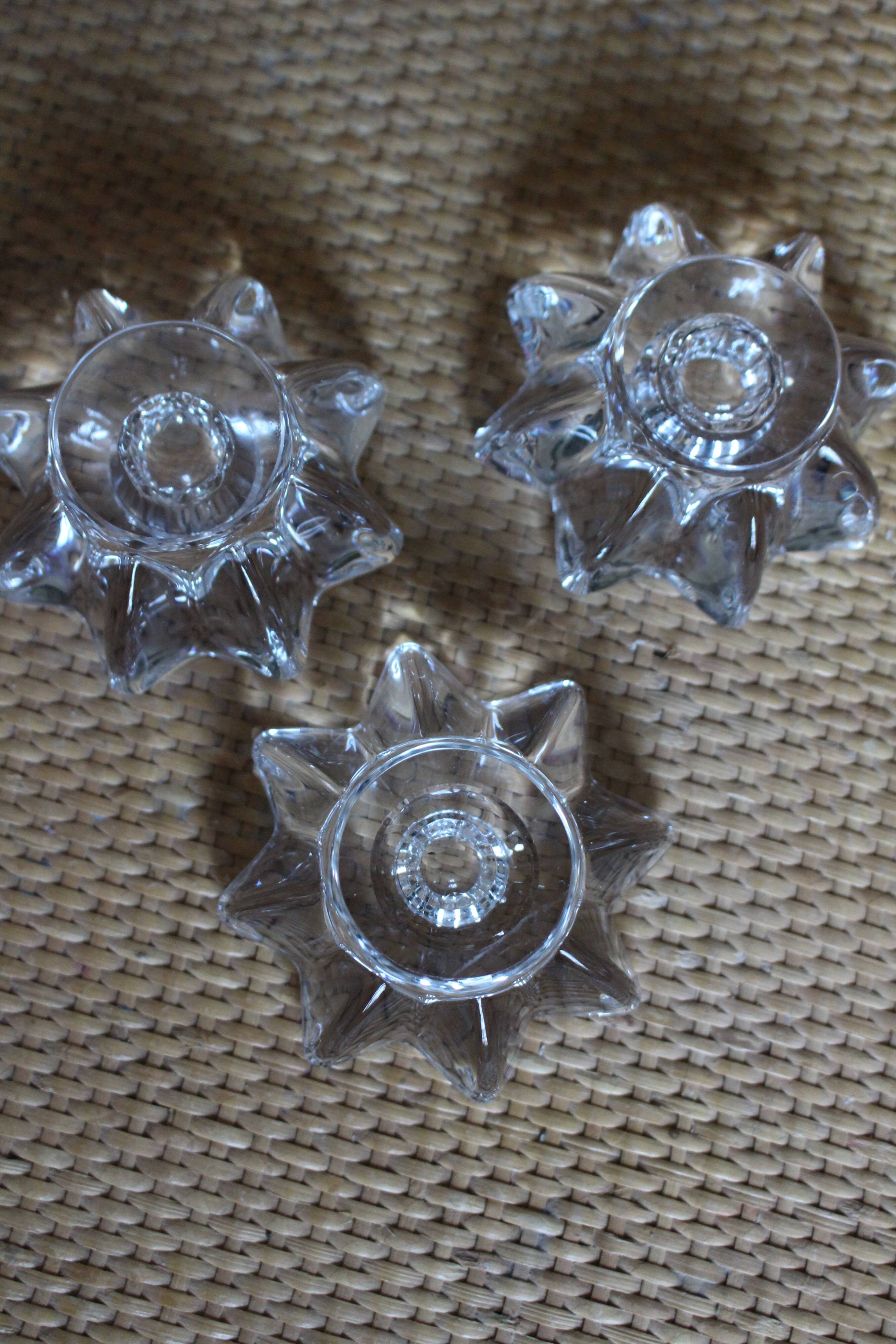 Set of 3 vintage star and flower glass candle holders