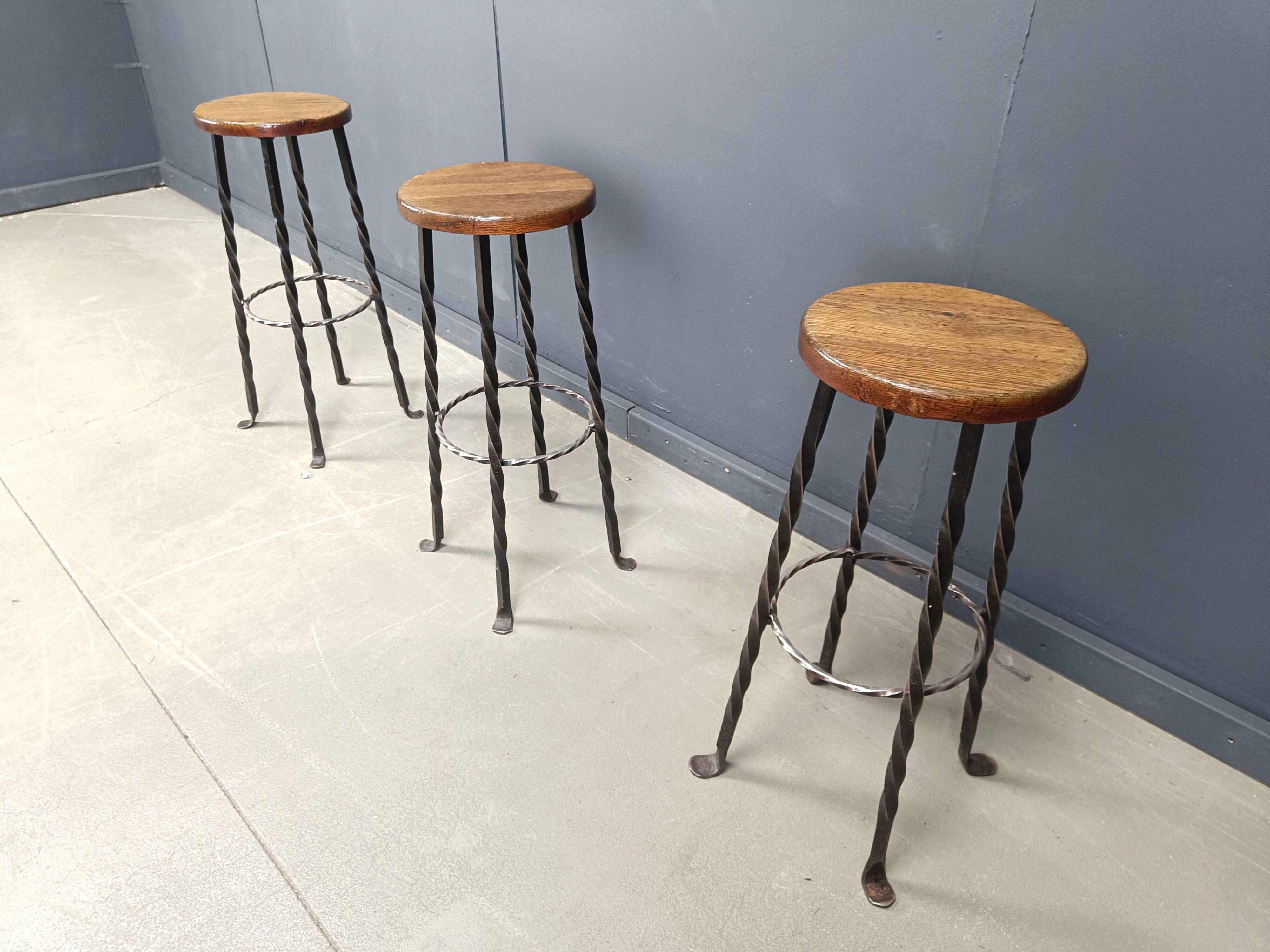Vintage french wrought iron bar stools, 1960s - set of 3