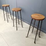 Vintage french wrought iron bar stools, 1960s - set of 3