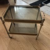 Small rolling serving table in brass and glass, 1970s, Maison Baguès
