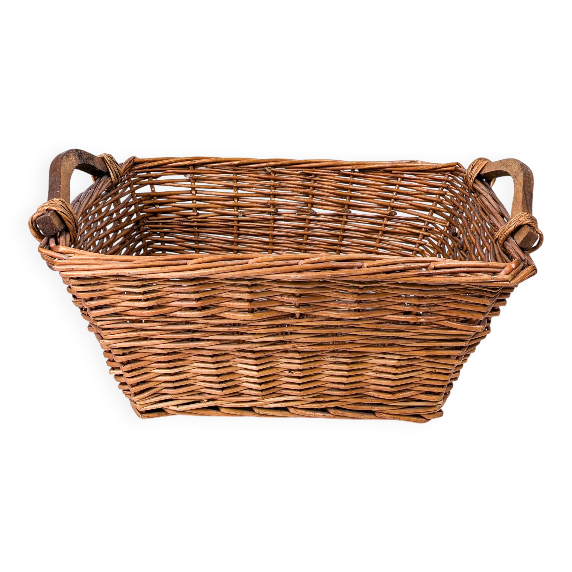 Panier Vintage Anse Rangement Mid Century Panier en osier tressé brun rougeArtisanat Hygge Skandi Sc