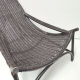 Chaise longue transat vintage en rotin noir