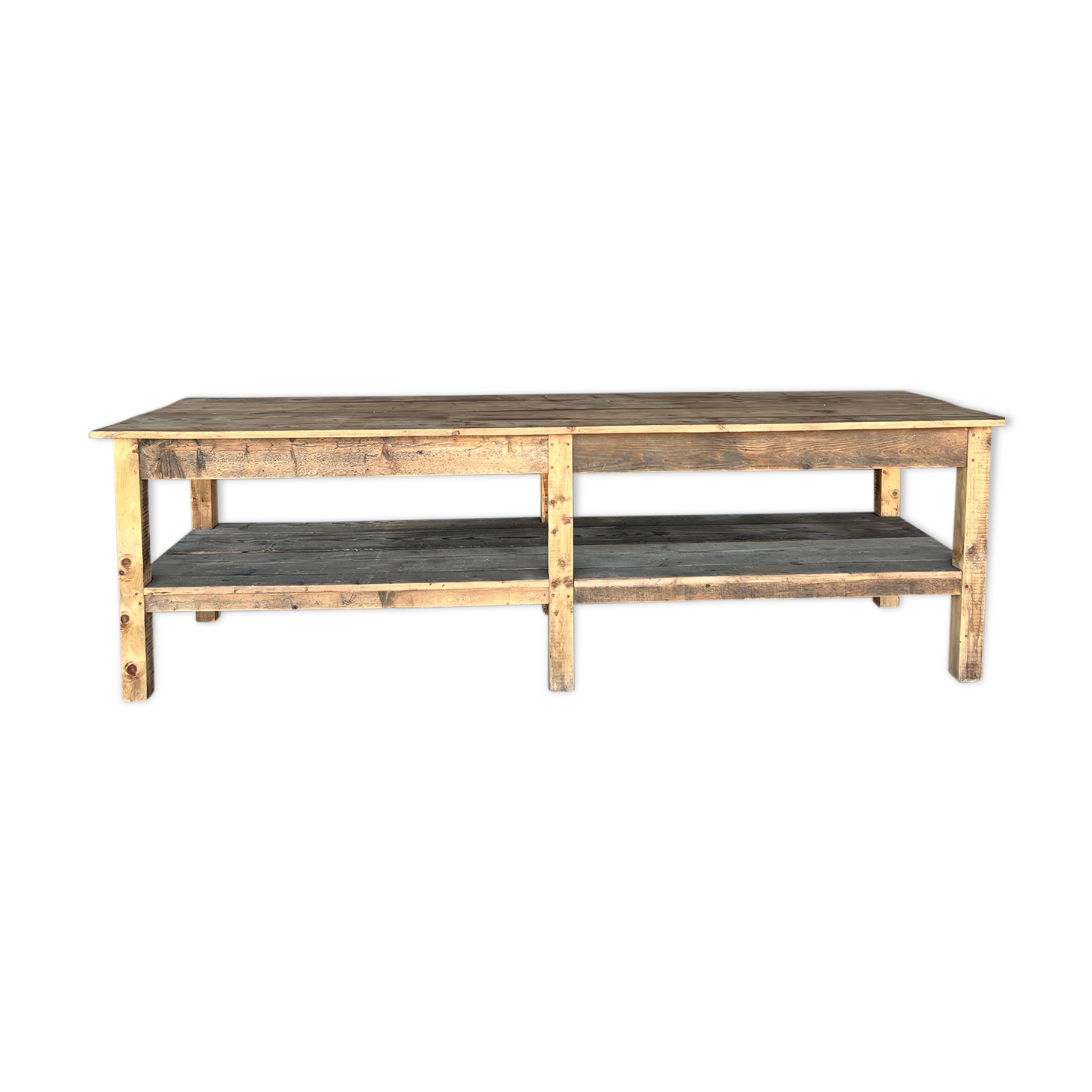 Ancienne table de drapier avec double plateaux et pieds tournés 350cm