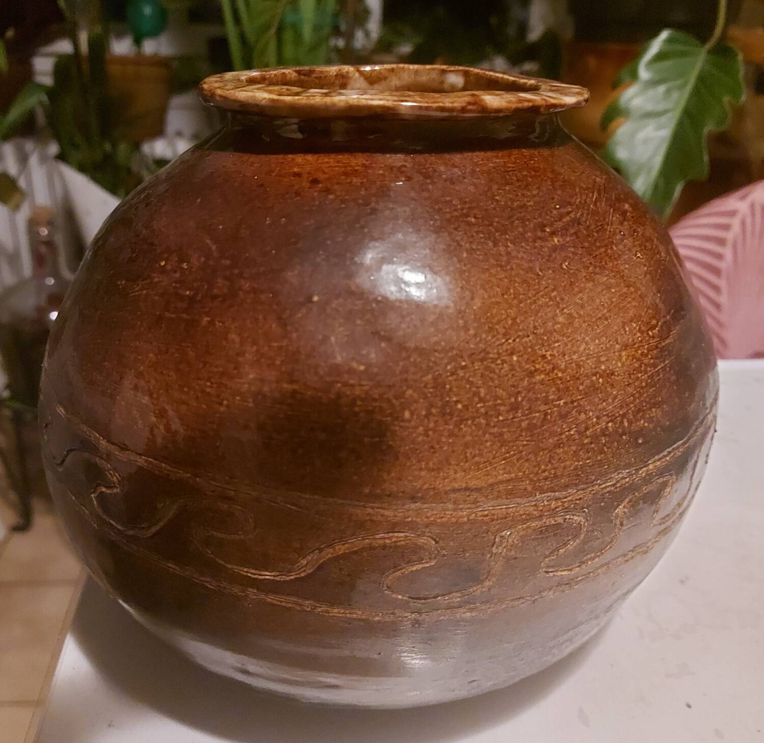 Antique brown glazed ceramic vase
