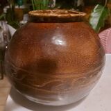 Vase ancien en céramique émaillée marron