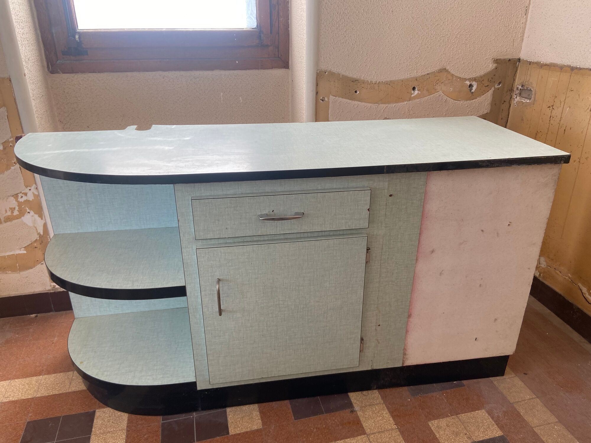 Meuble bas cuisine angle formica vert vintage