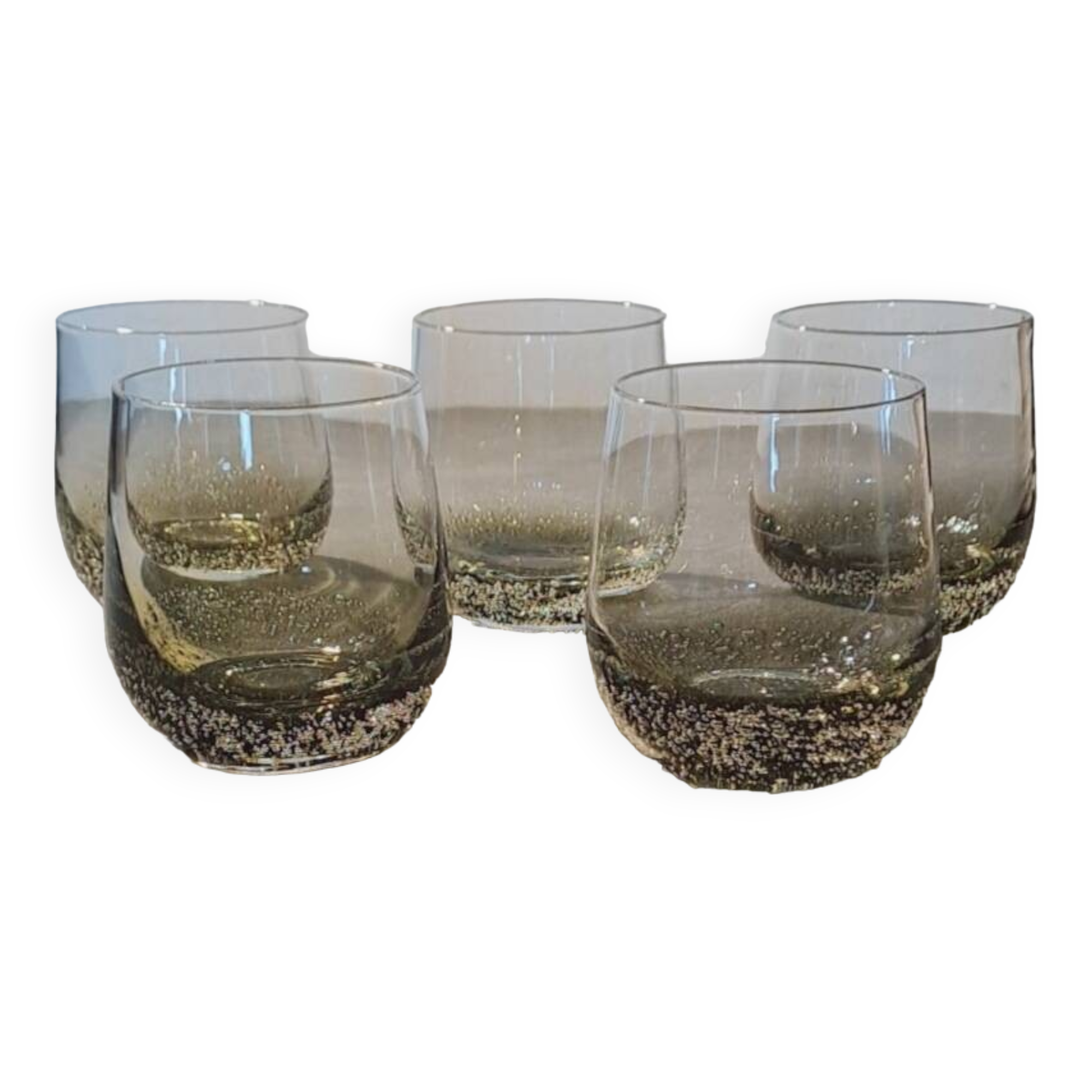 Set of 5 smoked bubble bottom glasses