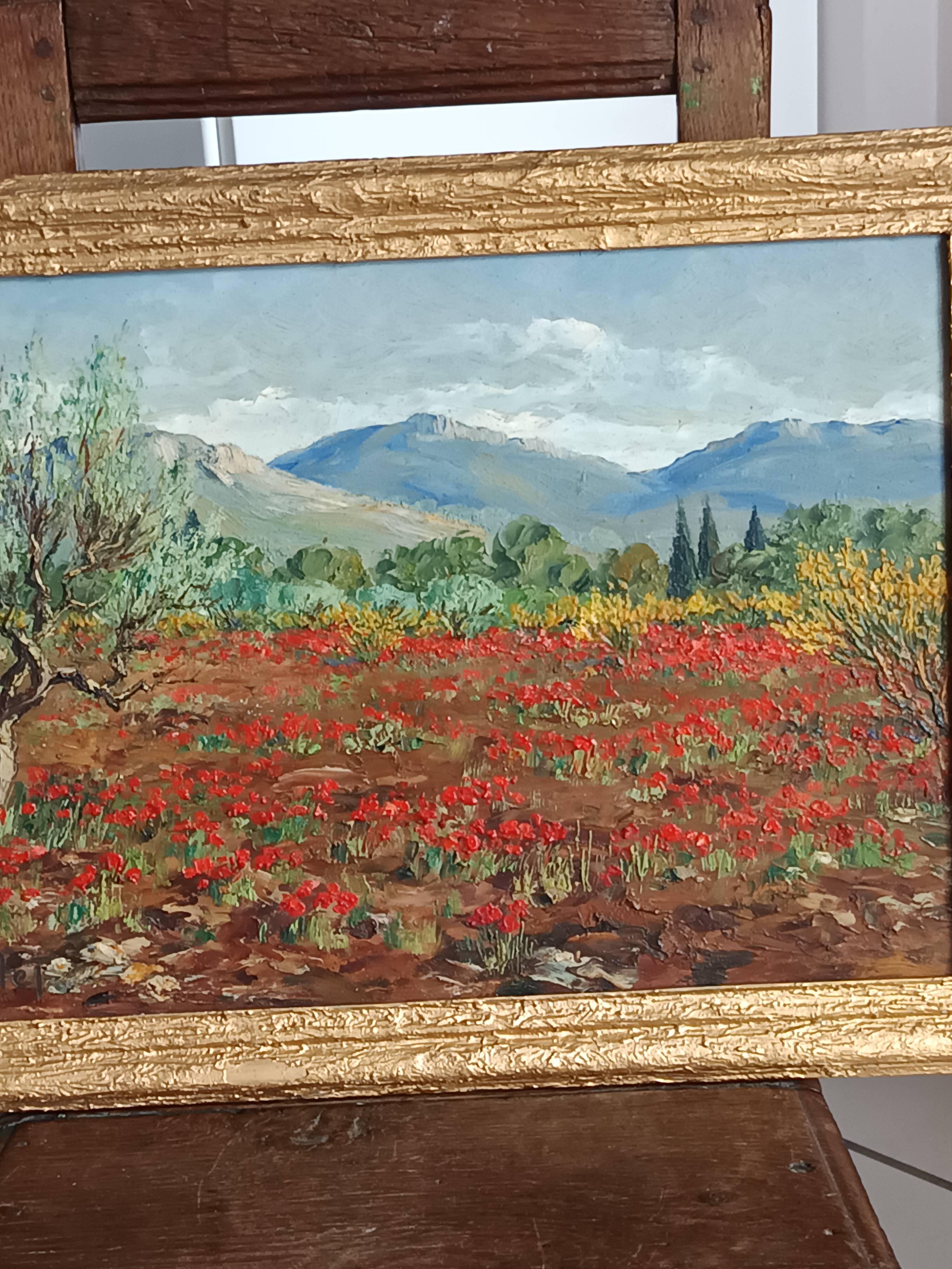 Old painting oil on panel Provençal landscape signed Henri Millet
