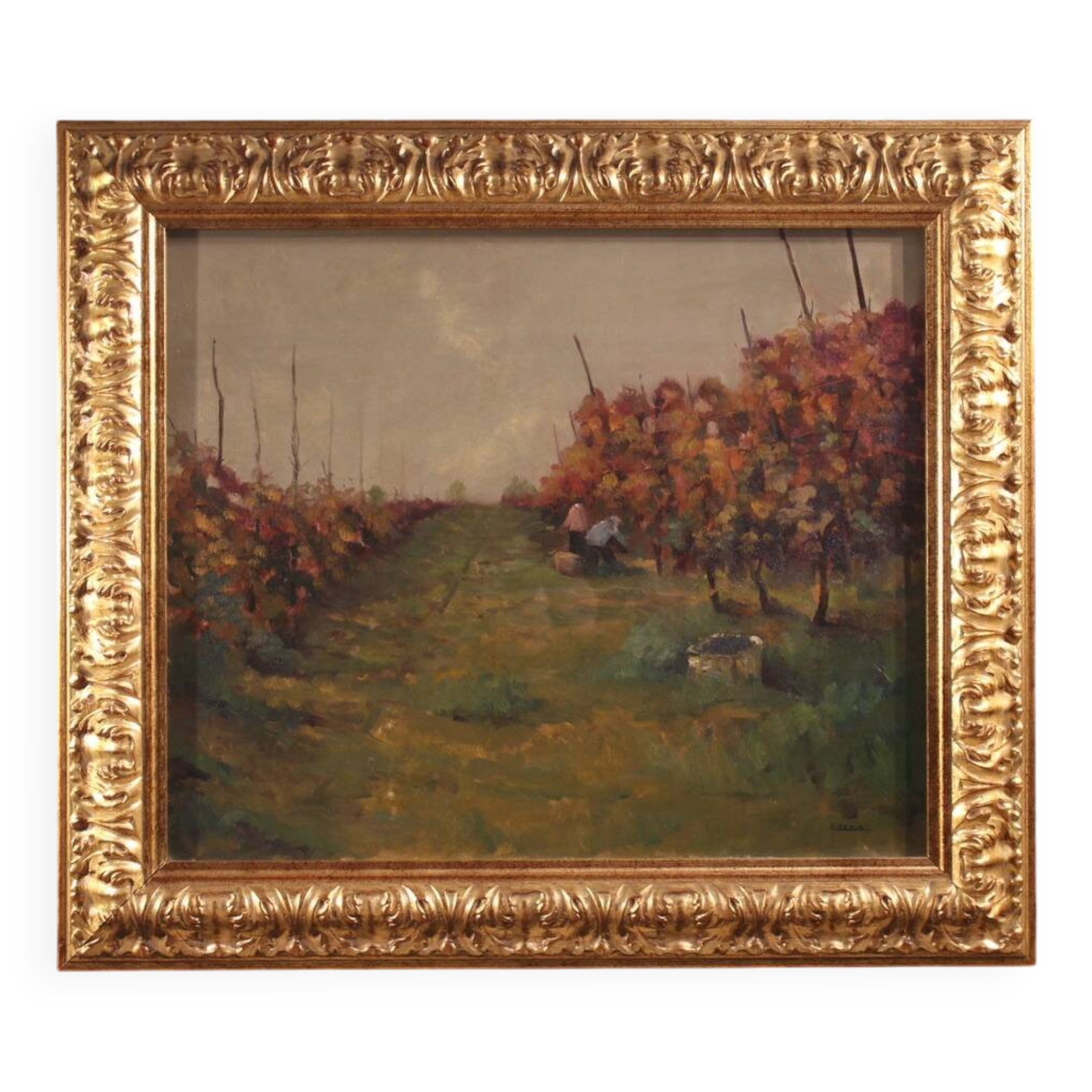 20th-century Italian landscape painting The Vineyard in Druento