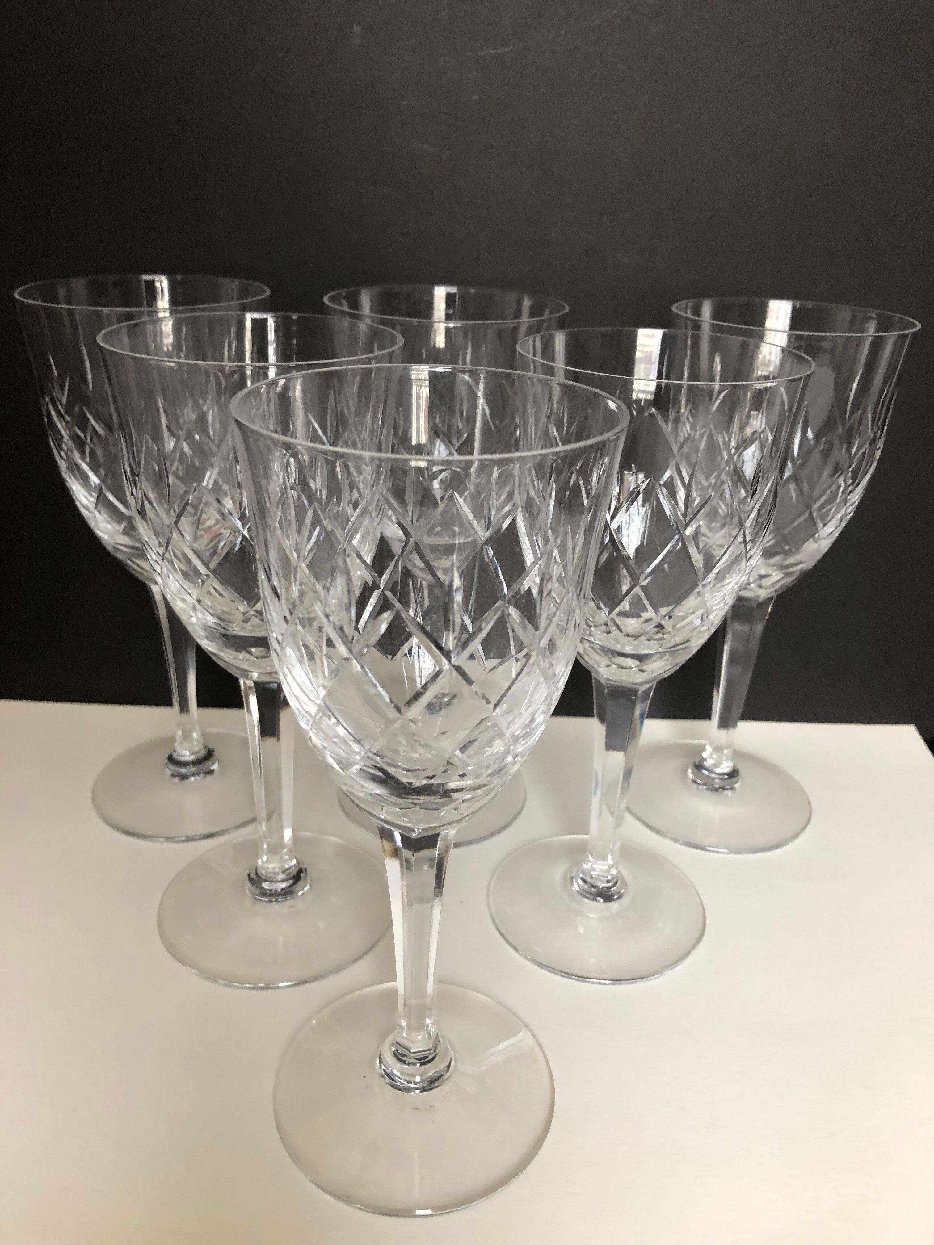Set of six cut Lorraine crystal water glasses