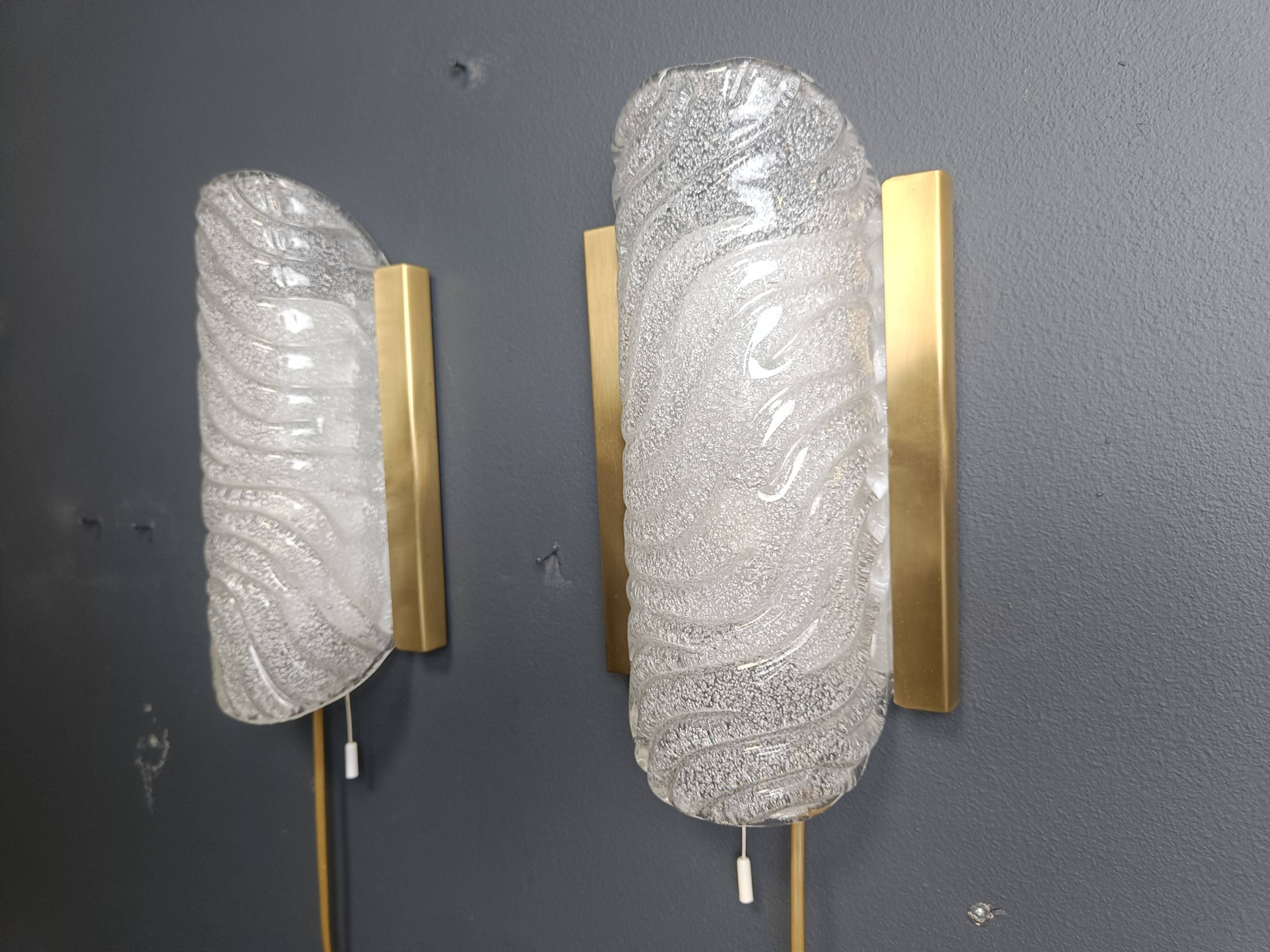 Pair of brass and glass wall lights by Fischer Leuchten, 1960s