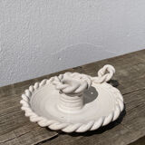 White ceramic candle holder twisted antique rope