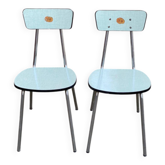 2 blue 1980s Roc La Samaritaine Formica chairs