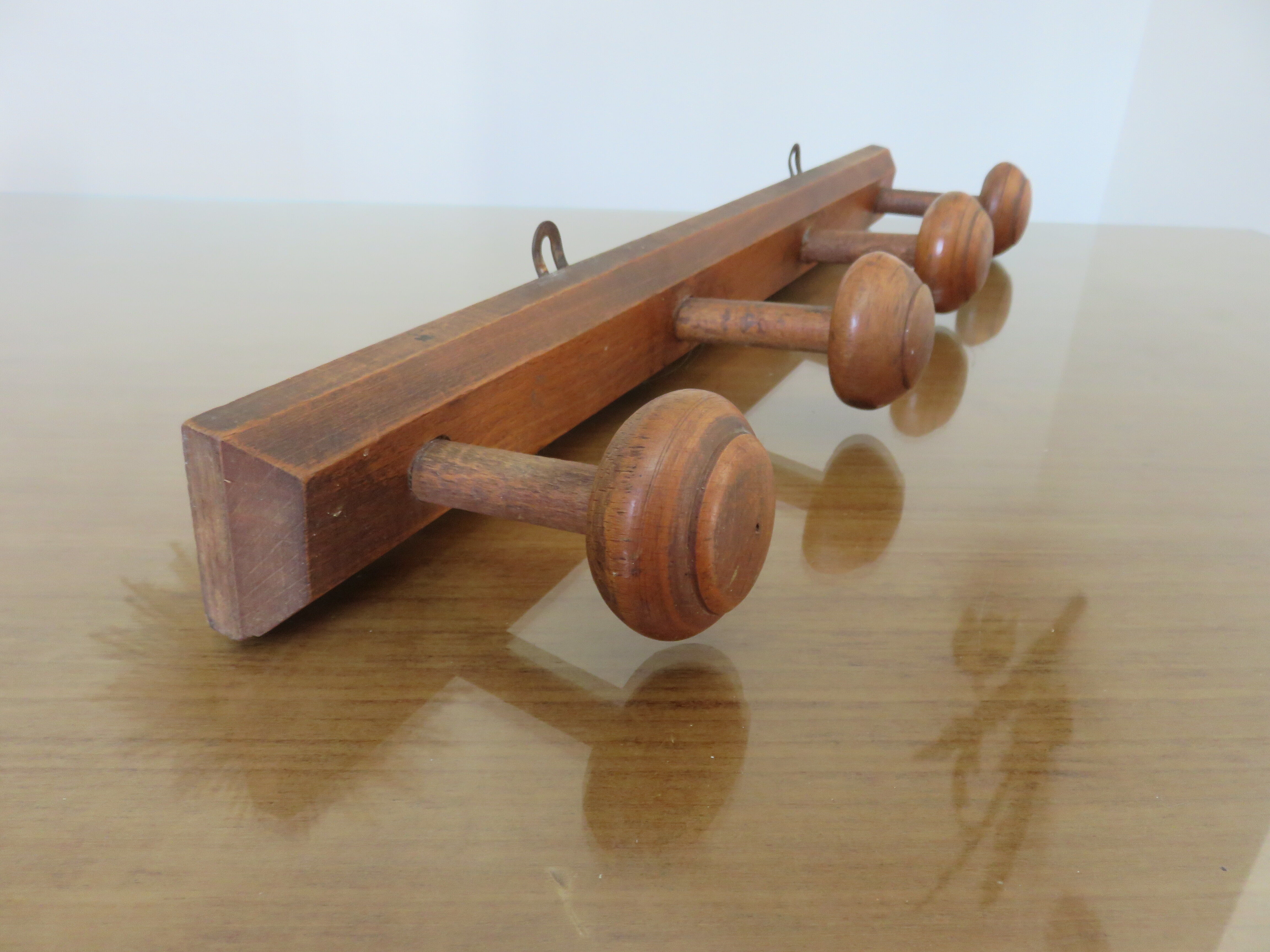 Wooden wall coat rack 4 hooks art deco 1940 1950
