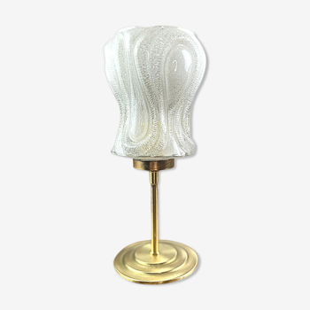 Table lamp vintage globe molded glass, frosted and glitter - 70s