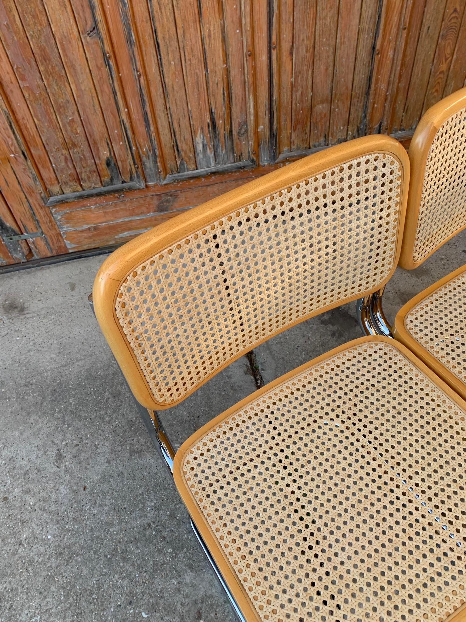Set of 3 mid-century Italian B32 Cesca chairs by Marcel Breuer, 1970s