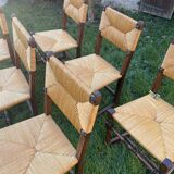 Set of 6 wooden and straw chairs