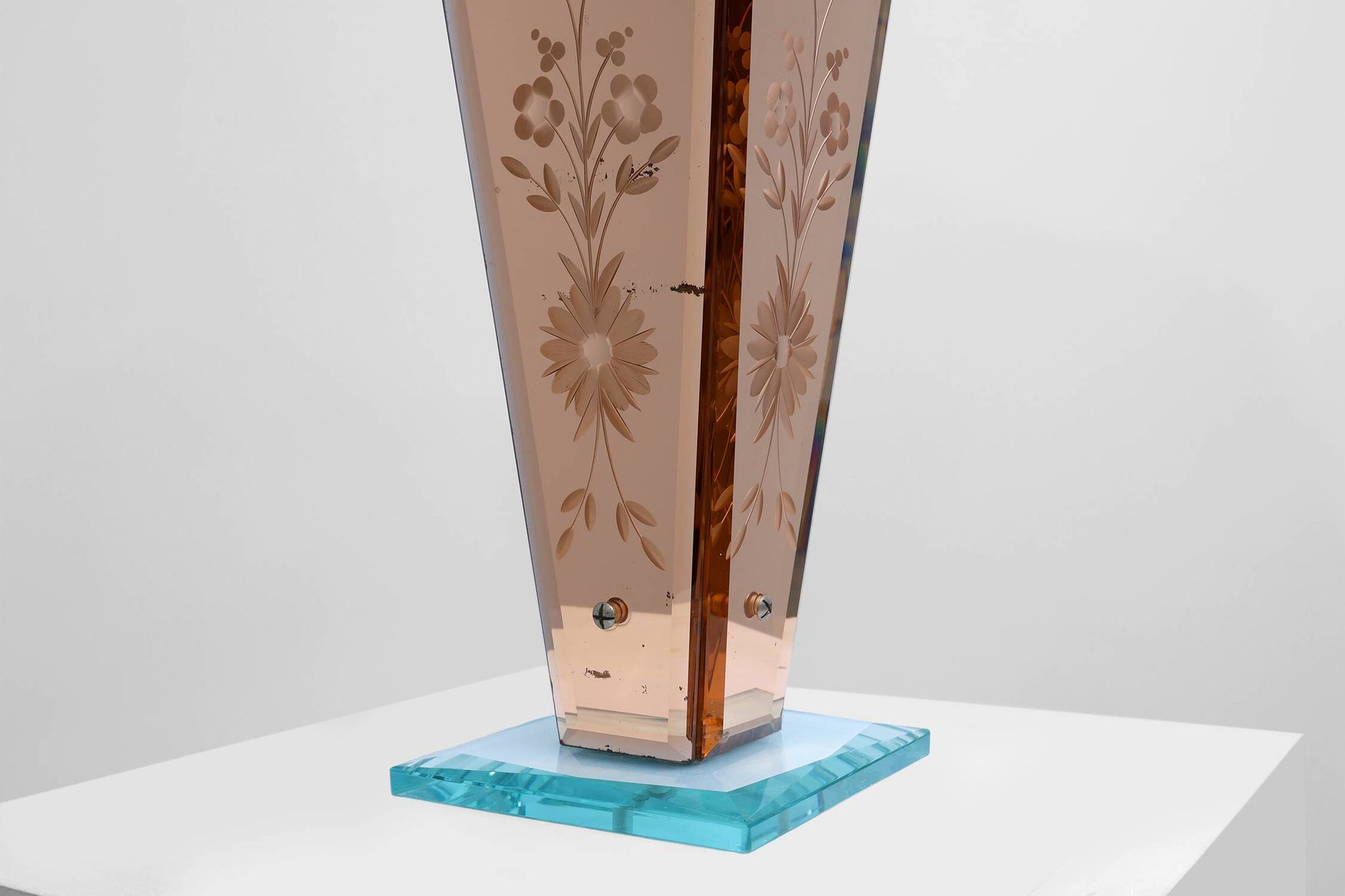 Art Deco Vase in Glass, Mirrored Glass and Wood, France 1920s