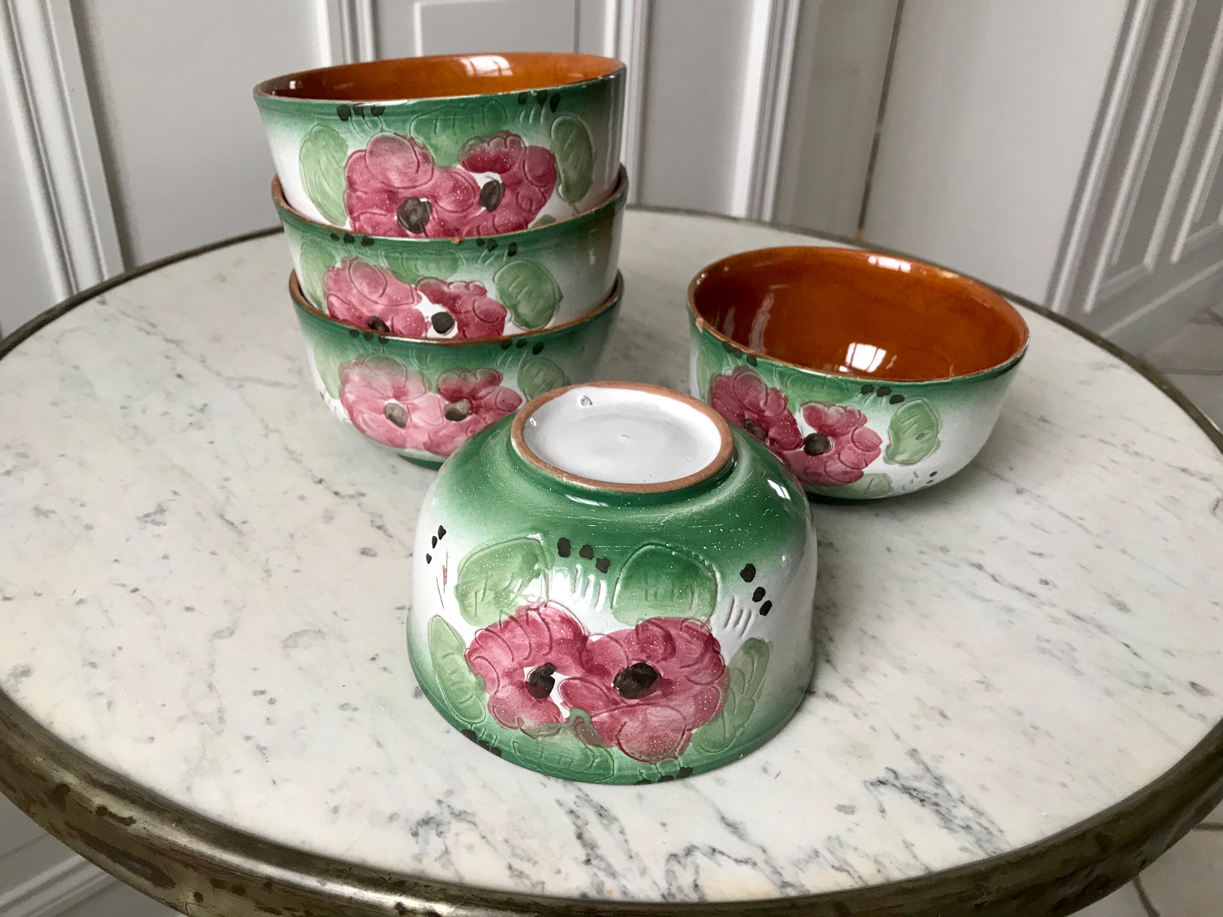 Set of 5 handmade ceramic bowls 60s