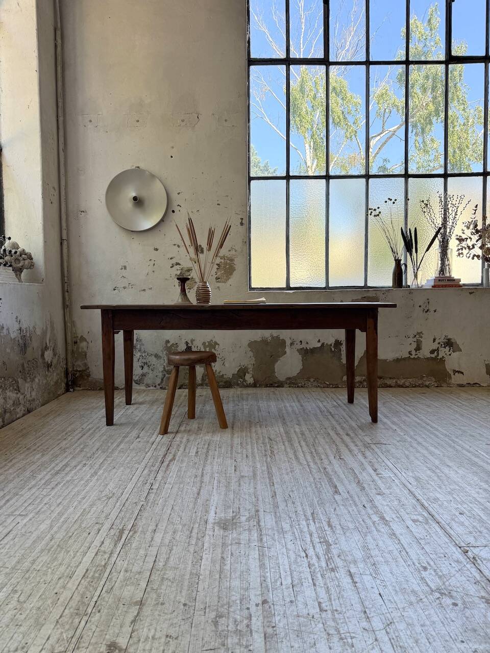 1950s oak farmhouse table with spindle legs