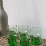 5 vintage green blown glass water glasses