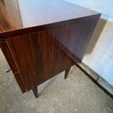 Pair of varnished bedside tables in vintage rosewood veneer 1950