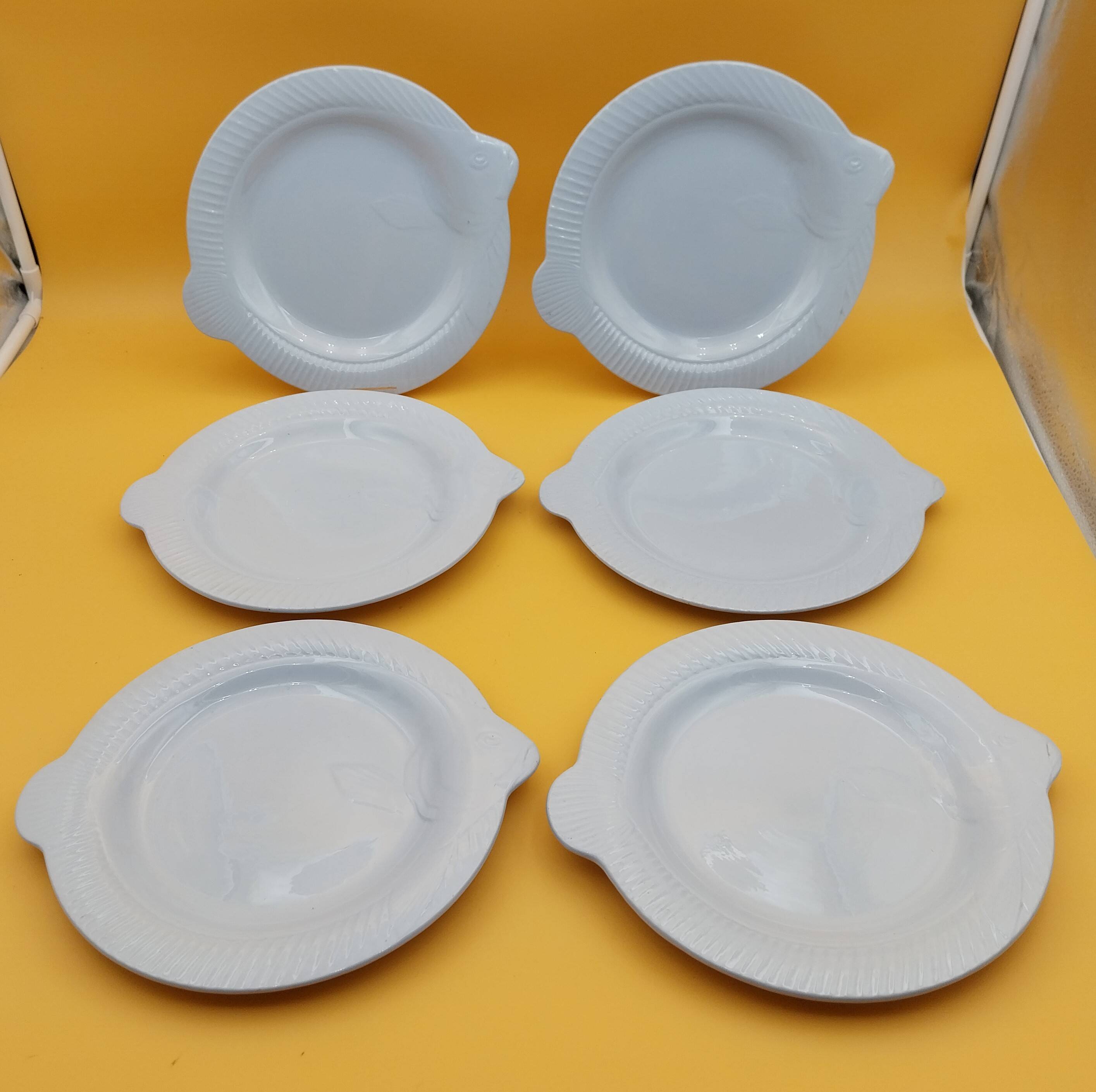 6 Sarreguemines blue fish plates
