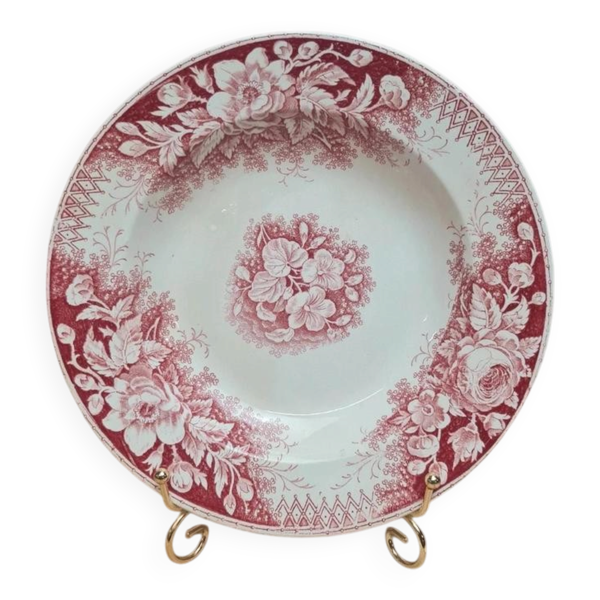 Assiette creuse Terre de Fer Sarreguemines modèle Jardinière rouge