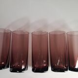 Set of 5 water/juice glasses, vintage smoked purple