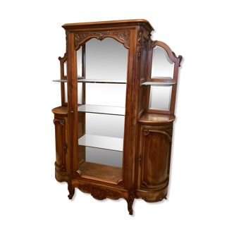 Silver showcase in solid walnut carved Louis XV style