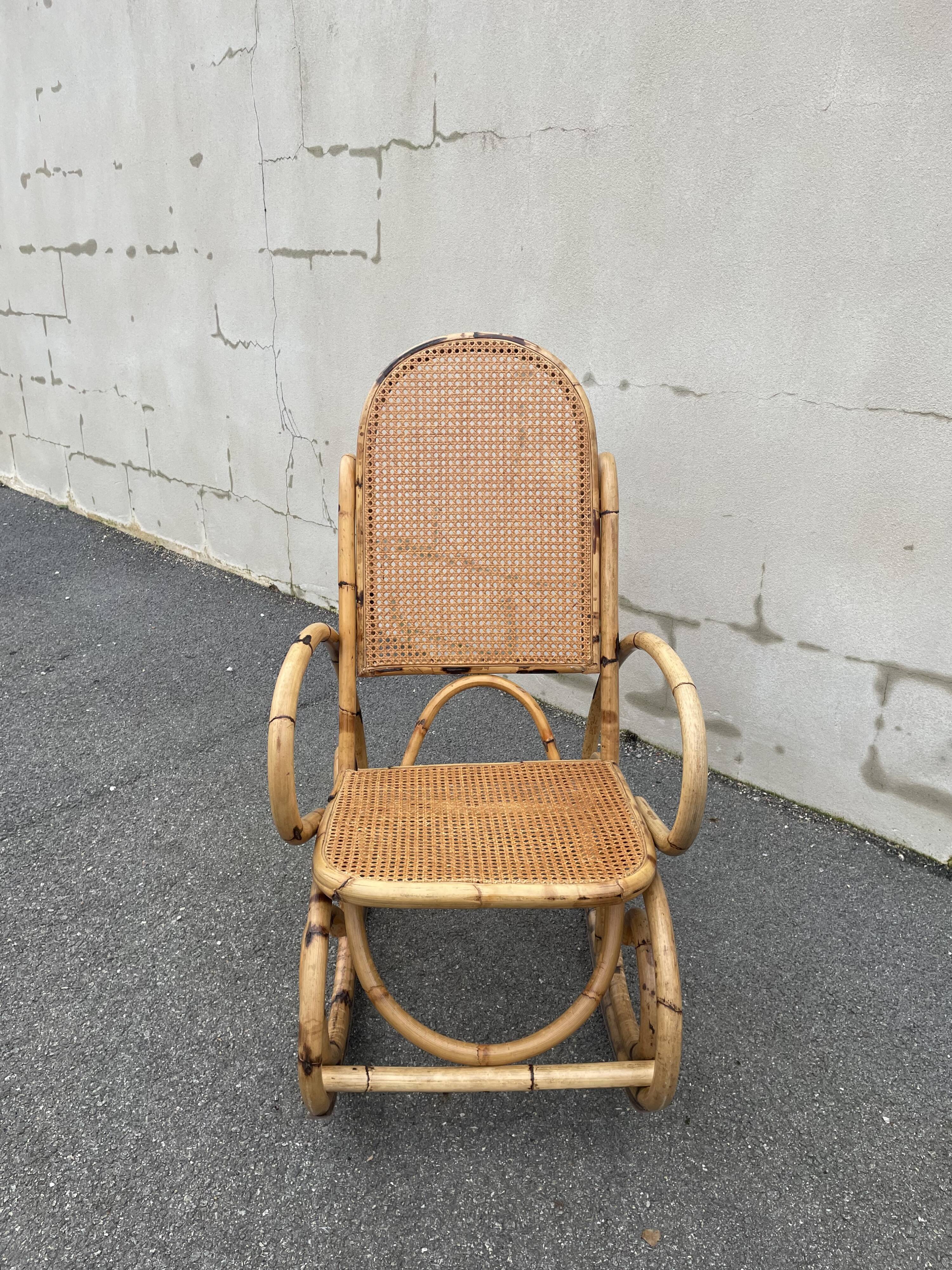 Rattan and cane rocking chair