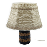 Vintage ceramic lamp with relief and wool shade.