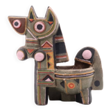 Cubic horse sculpture in painted ceramic, 1970s