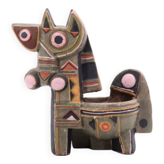 Cubic horse sculpture in painted ceramic, 1970s