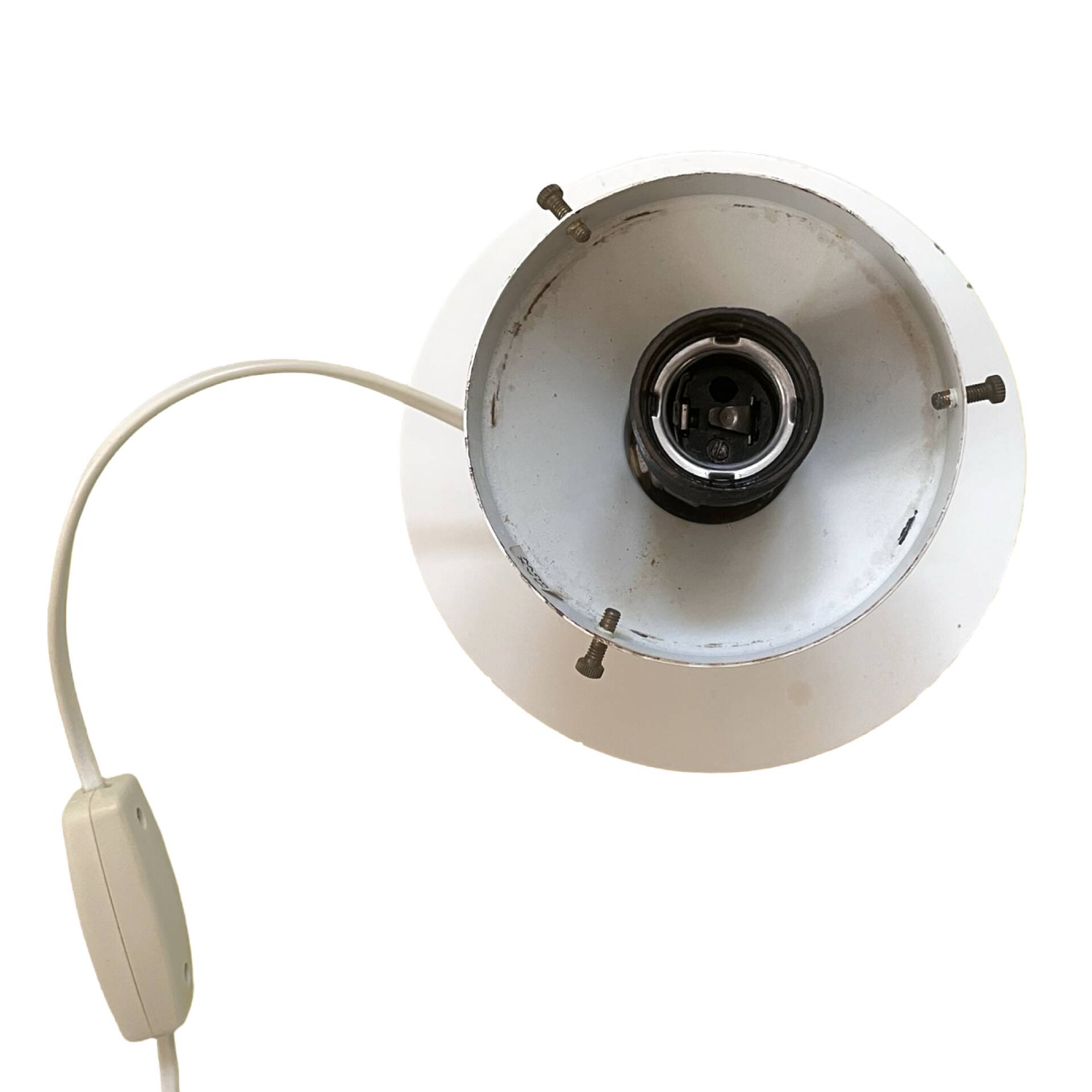 White, spherical space age table lamp, Poland 1980s.