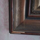 Tableau from the 20th century signed, depicting a woman with a bouquet.