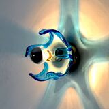 Pair of wall lamps Mazzega Murano, Blue blown glass, Italy, 1970
