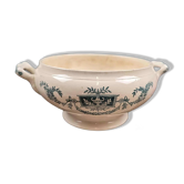 Old soup tureen Lutèce Longchamp, ironstone cream with green decoration.