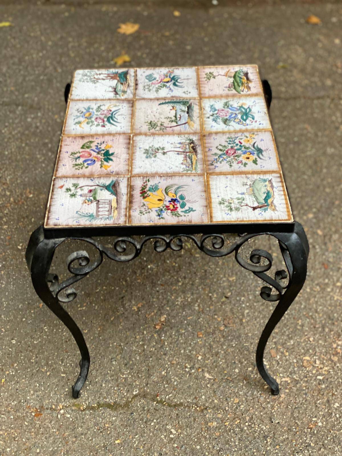 1960s ceramic coffee table, black and beige steel