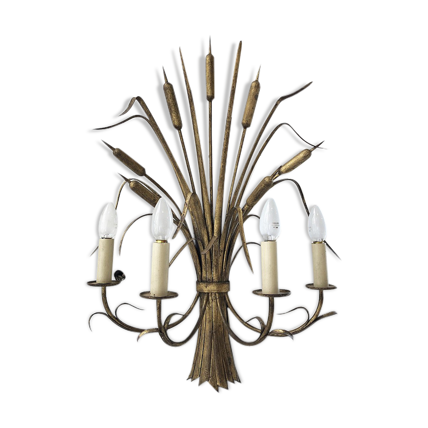 Gold metal reeds flowering wall light