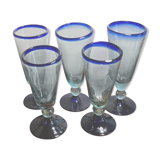 5 handmade foot glasses bubbled glass