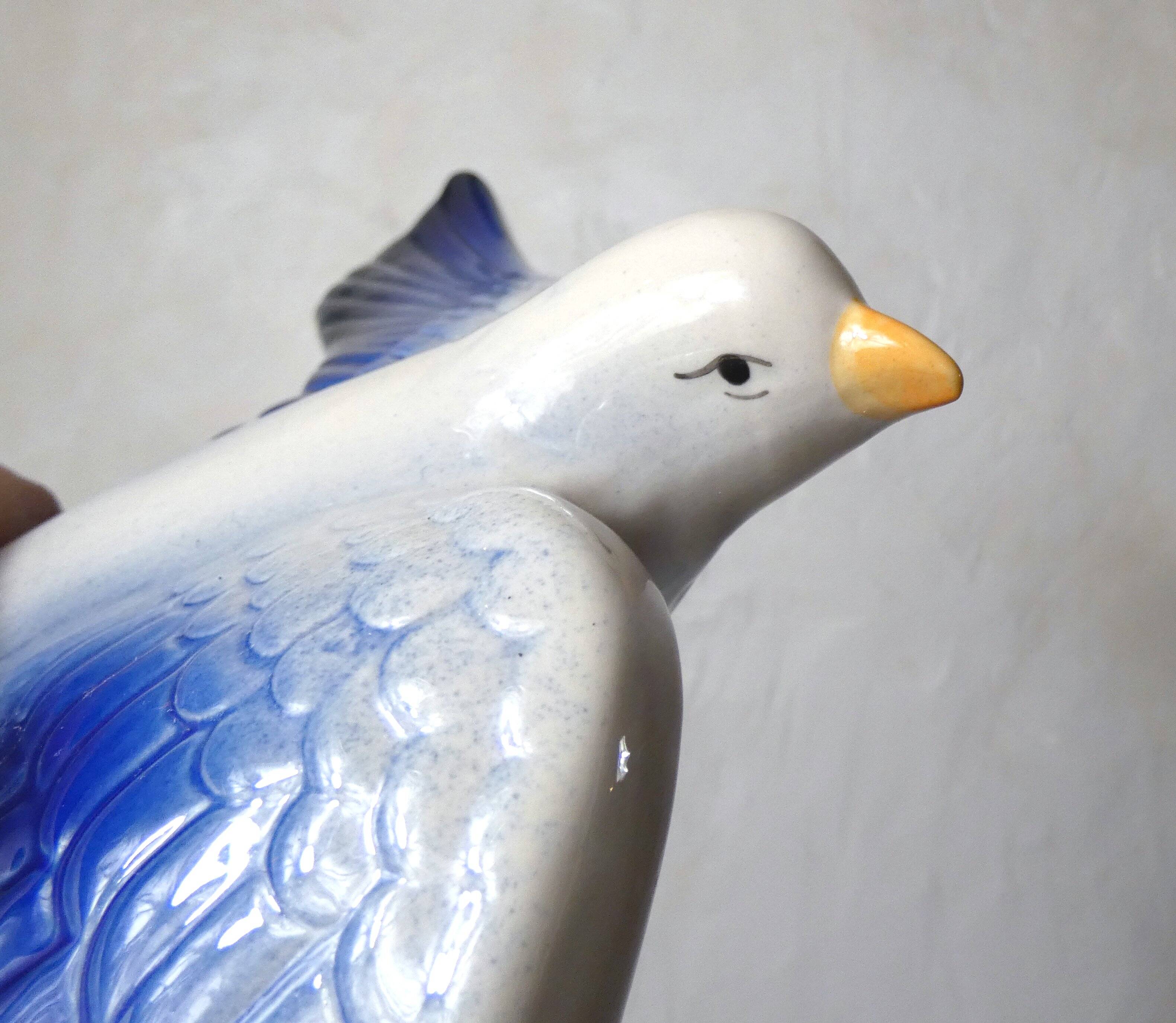 décoration murale oiseaux en faïence barbotine vintage