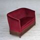 1960s, Danish 2-seater sofa, red furniture velour, ash wood legs.