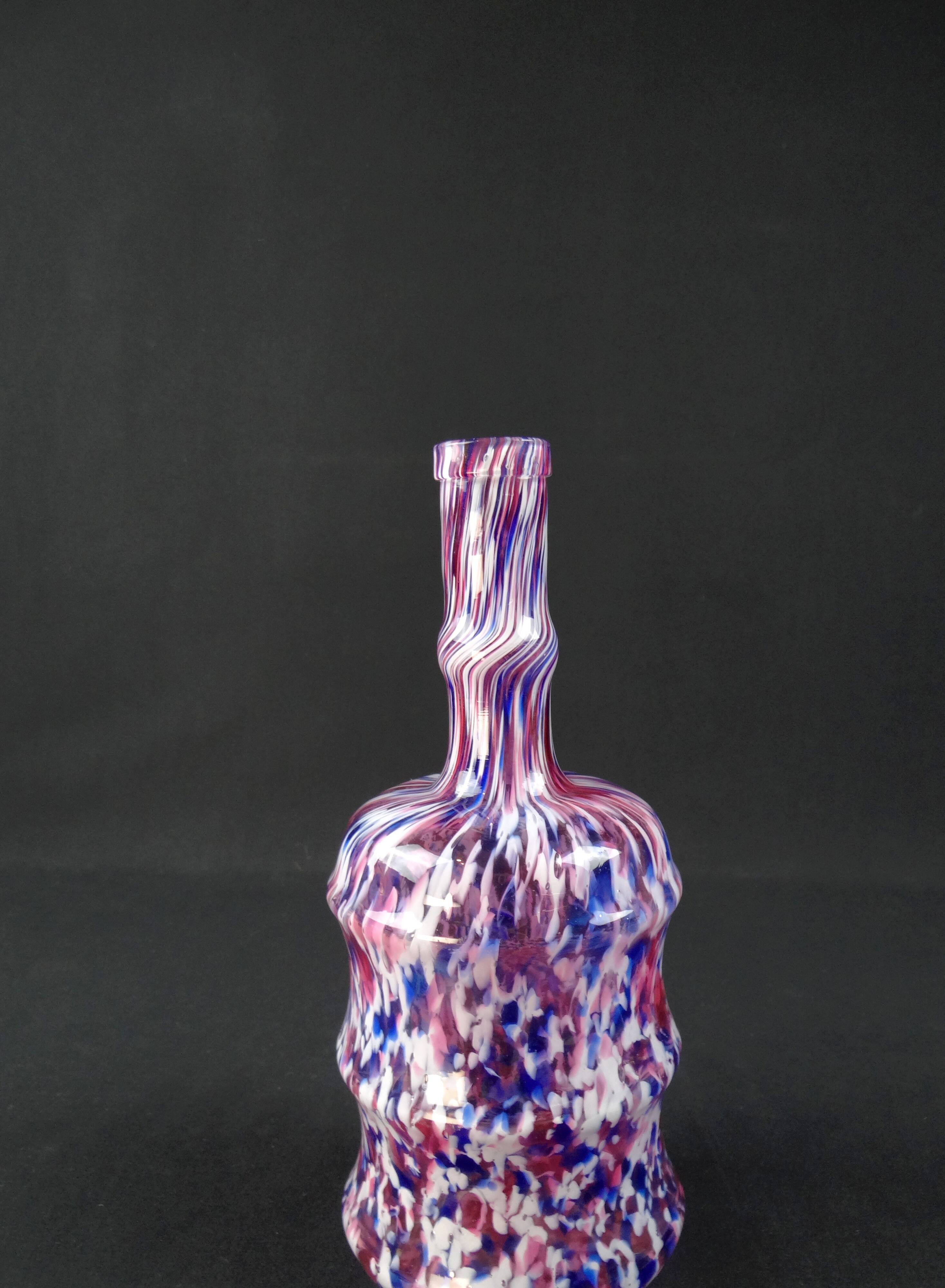 Antique polychrome speckled glass carafe/bottle from Clichy, late 19th century