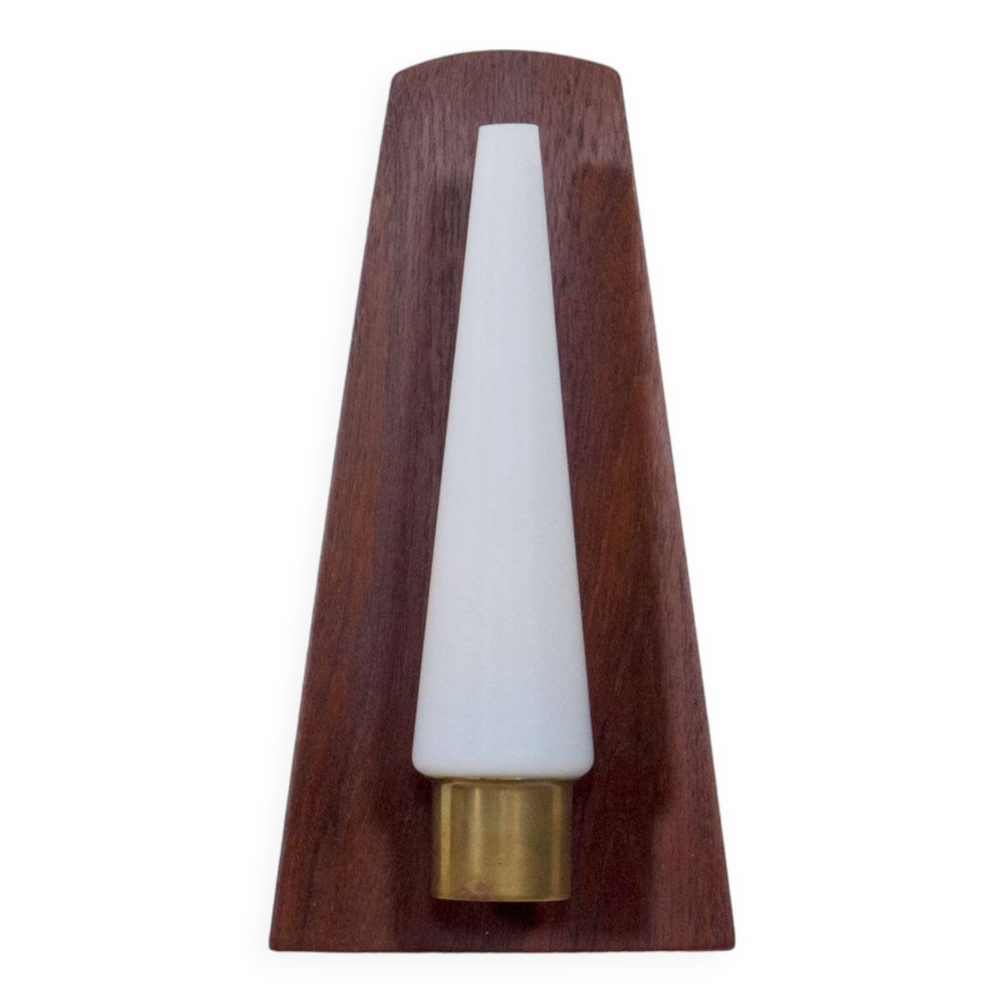 Vintage Danish teak, brass and opaline glass wall lamp